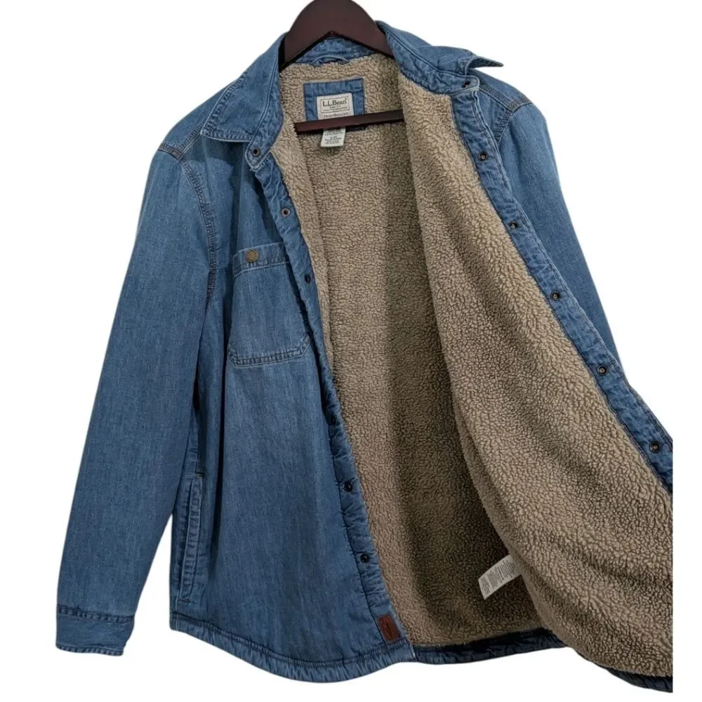 L.L.Bean Mens 1912 Heritage Lined Shirt Jac Jacket Medium Reg Stonewashed Blue